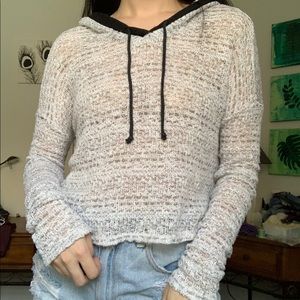 White & black knit hooded sweater